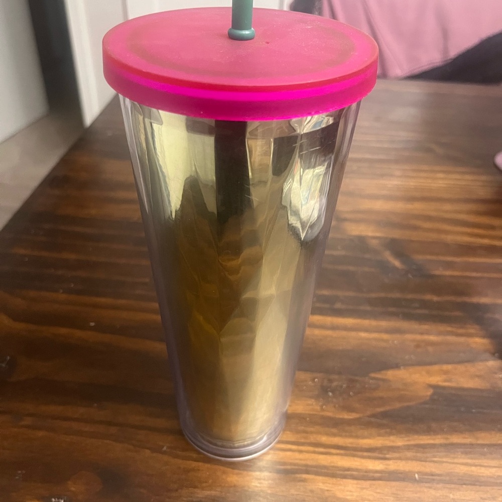 Starbucks Gold Tumbler with Pink Lid